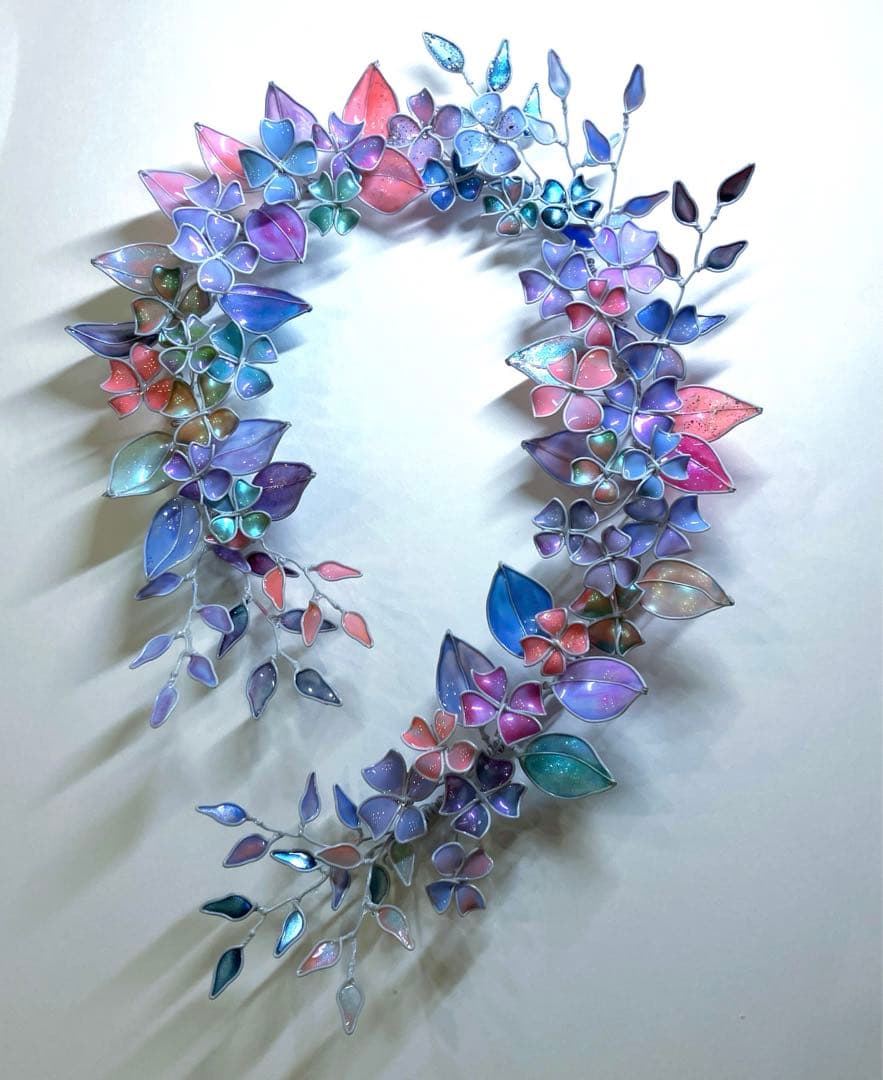 特注　大きなオーロラフラワーボタニカルリース　ワイヤークラフト　ディップアート