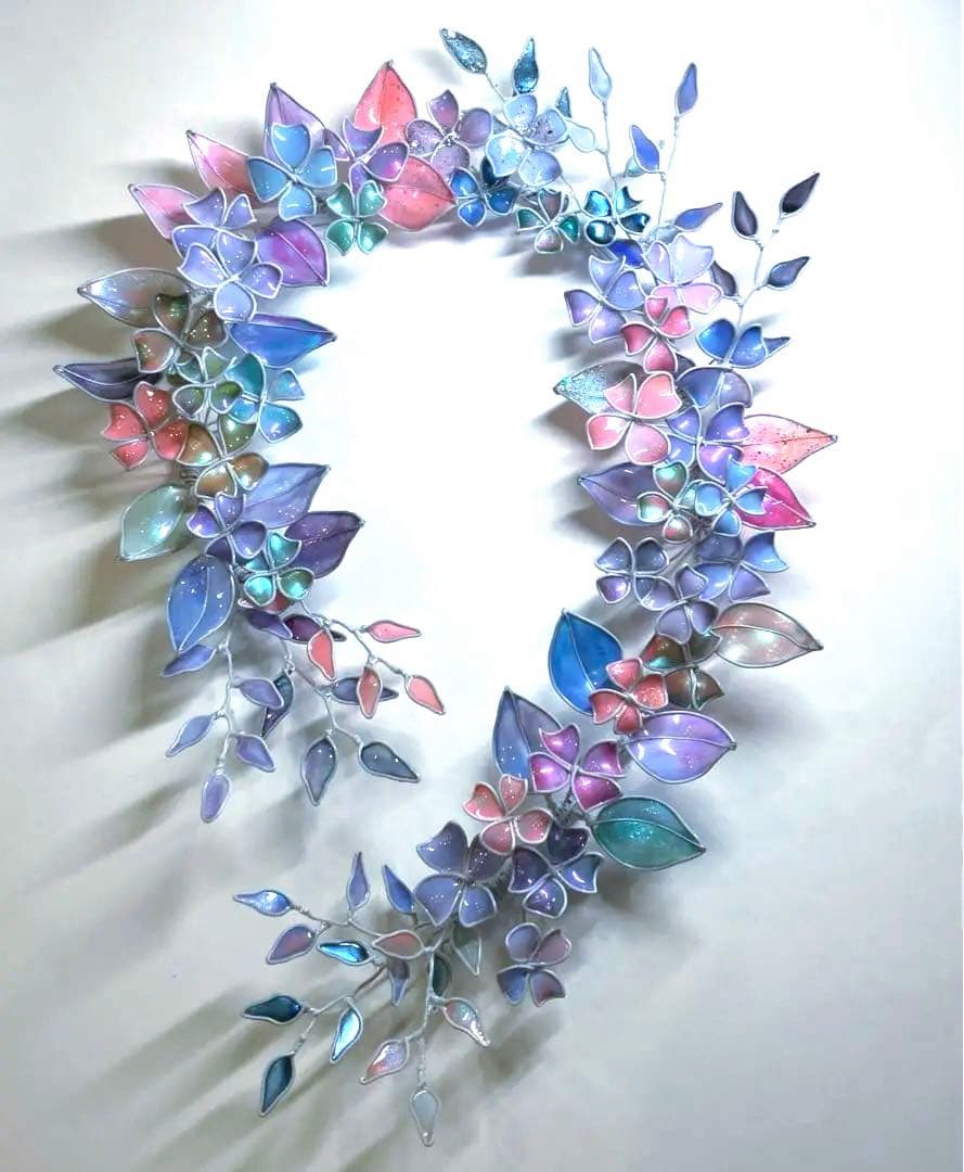 特注　大きなオーロラフラワーボタニカルリース　ワイヤークラフト　ディップアート
