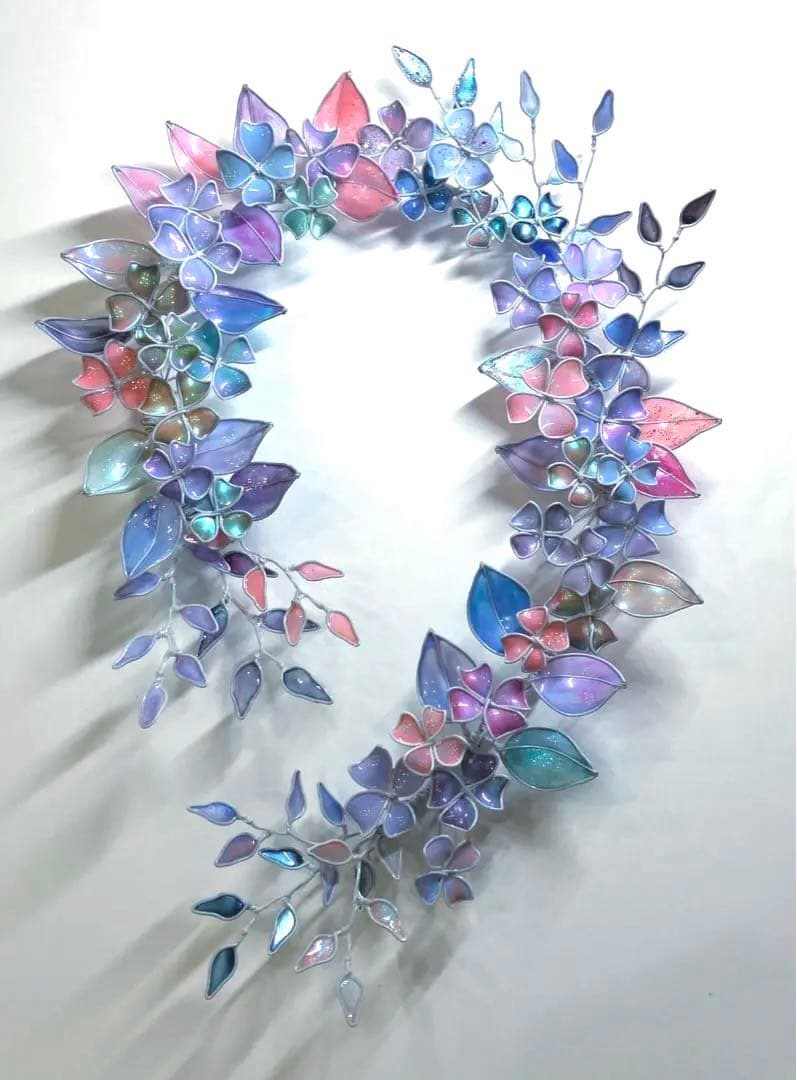 特注　大きなオーロラフラワーボタニカルリース　ワイヤークラフト　ディップアート
