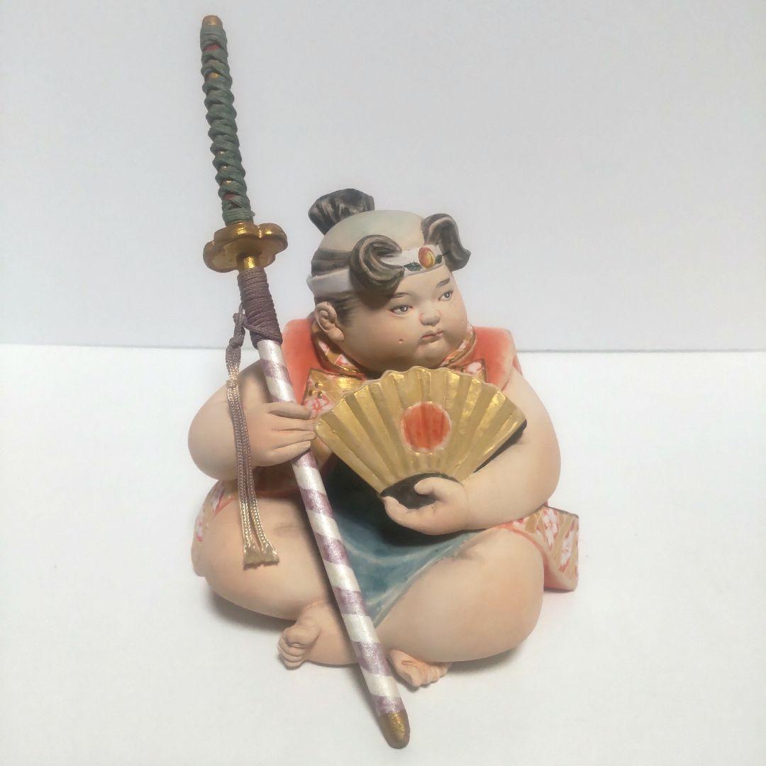 日展作家 佐藤好昭 彫 筑前博多人形 桃太郎 自筆色紙付き