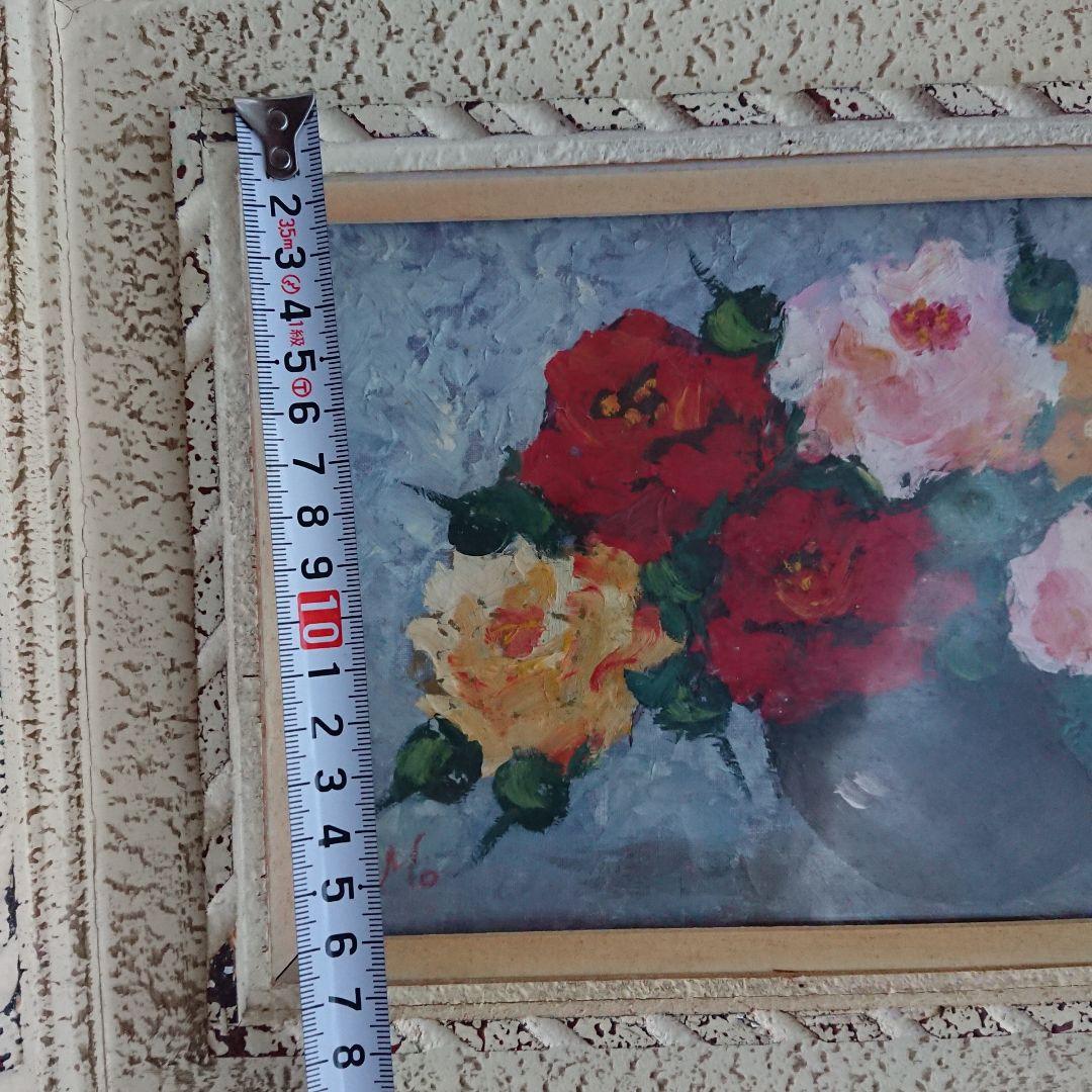 薔薇 古い 絵画 油彩 昭和レトロ 額縁 花 /アンティーク フランス 蚤の市