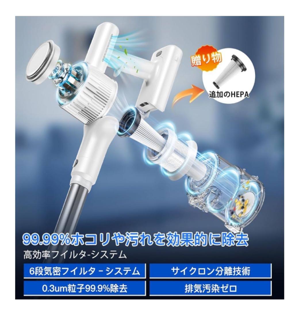 掃除機 コードレス 業界革新 50Kpa超強力吸引グリーンLEDライト 水洗い