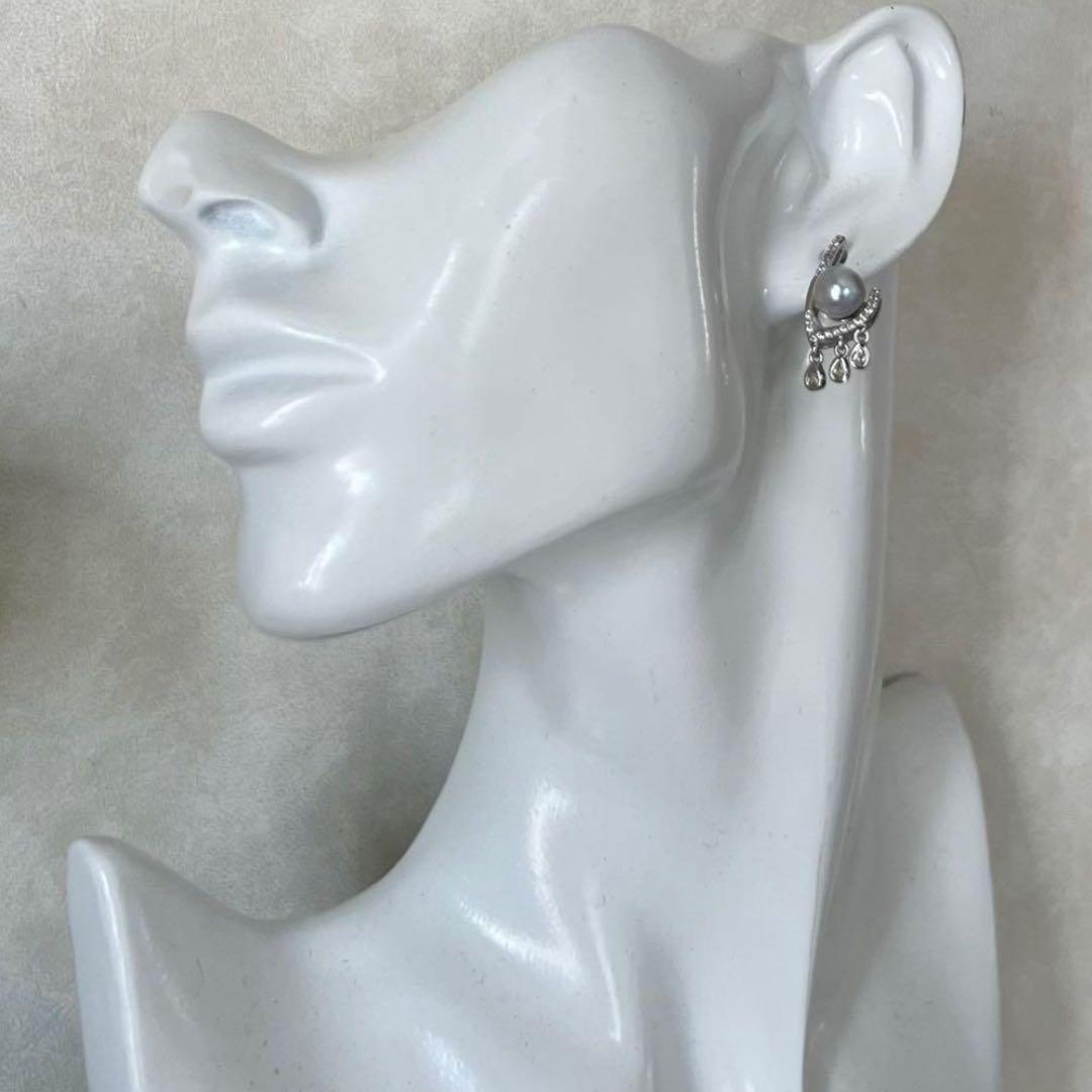 星三日月パールアシンメトリーピアス　三角形パールフープピアス　アコヤパールピアス