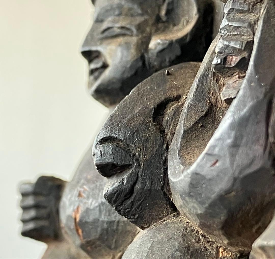 【鯛だけが笑う 恵比寿 大黒天 木彫 約10㎝ 江戸後期〜明治頃】仏像民間信仰