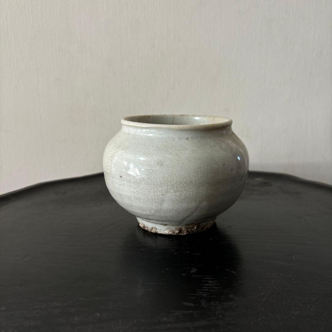 李朝壷　白磁　丸壷　塩笥壺　韓国オンギ.骨董品.スッカラ.アンティーク.立原正秋