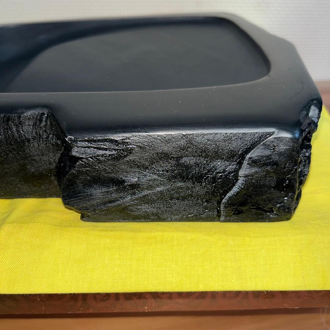 ⭕️超大型　雄勝硯　笹竹と雀彫刻　ドデカイ　4.5kg 未使用　石紋綺麗　オブジェ