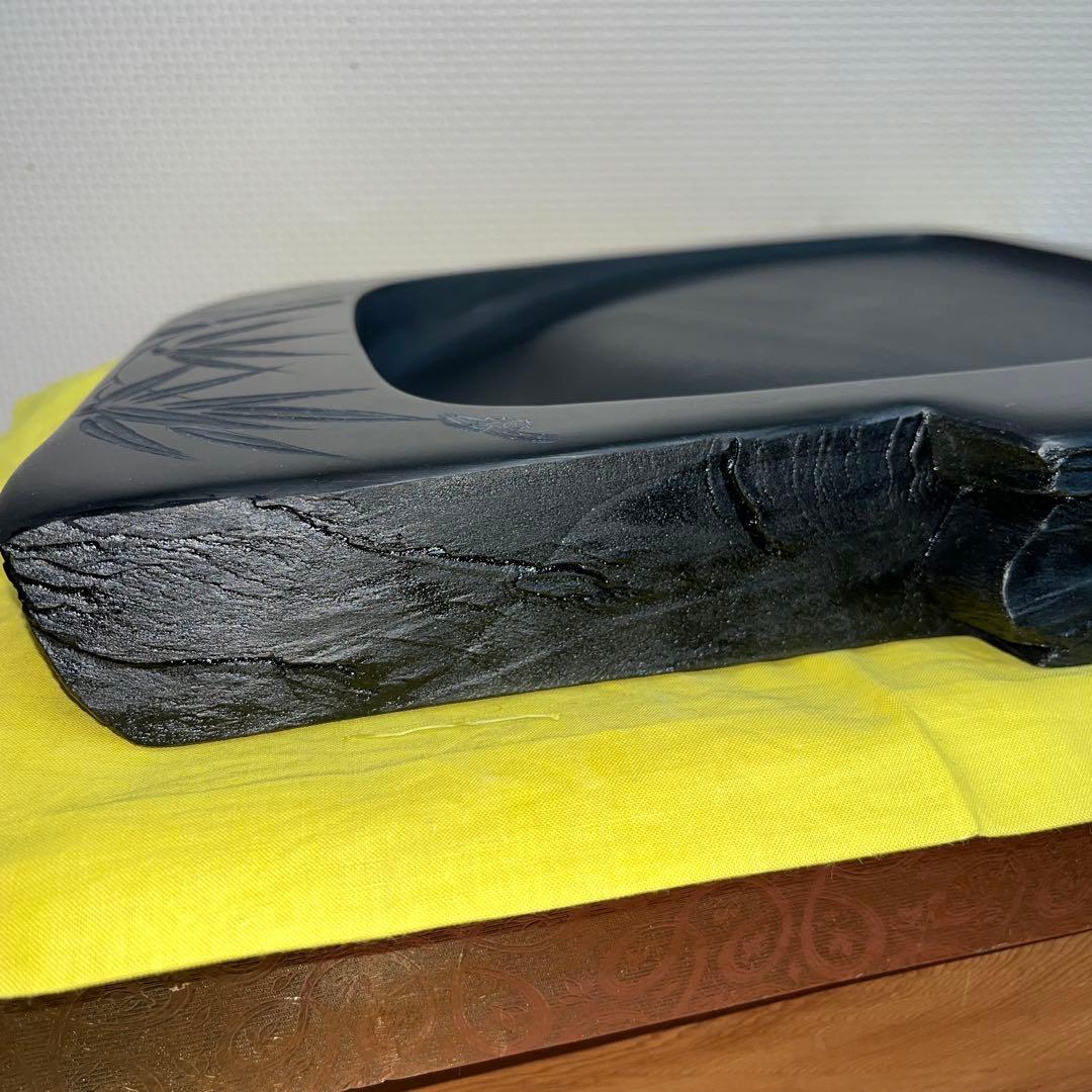 ⭕️超大型　雄勝硯　笹竹と雀彫刻　ドデカイ　4.5kg 未使用　石紋綺麗　オブジェ