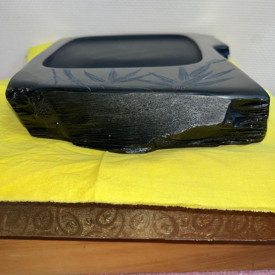 ⭕️超大型　雄勝硯　笹竹と雀彫刻　ドデカイ　4.5kg 未使用　石紋綺麗　オブジェ
