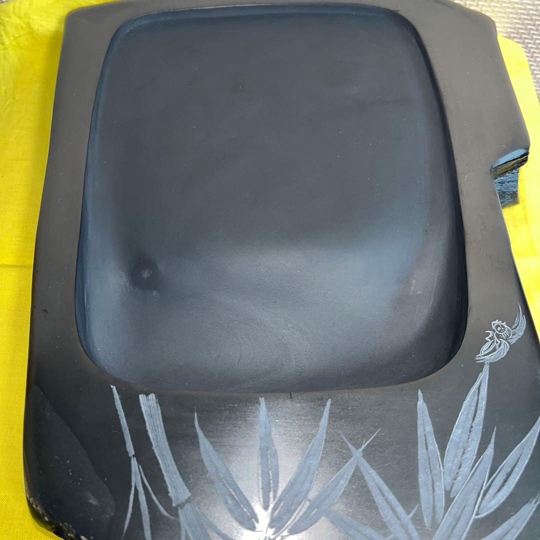 ⭕️超大型　雄勝硯　笹竹と雀彫刻　ドデカイ　4.5kg 未使用　石紋綺麗　オブジェ