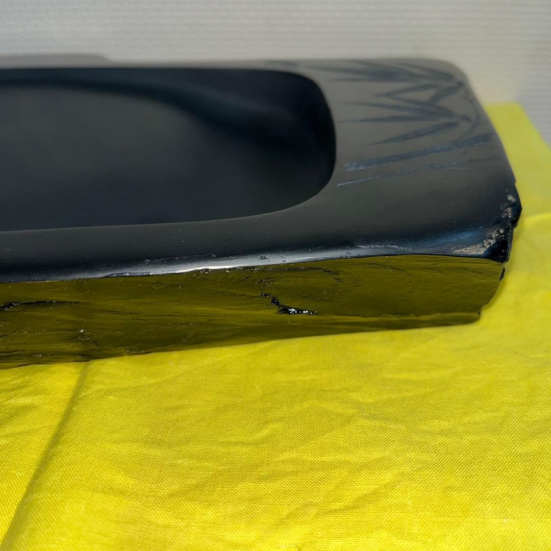 ⭕️超大型　雄勝硯　笹竹と雀彫刻　ドデカイ　4.5kg 未使用　石紋綺麗　オブジェ