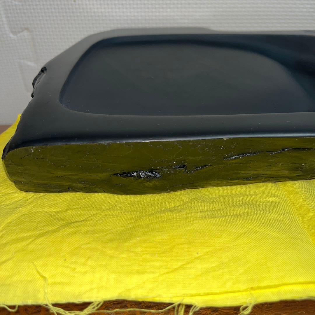 ⭕️超大型　雄勝硯　笹竹と雀彫刻　ドデカイ　4.5kg 未使用　石紋綺麗　オブジェ