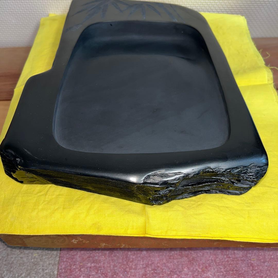 ⭕️超大型　雄勝硯　笹竹と雀彫刻　ドデカイ　4.5kg 未使用　石紋綺麗　オブジェ