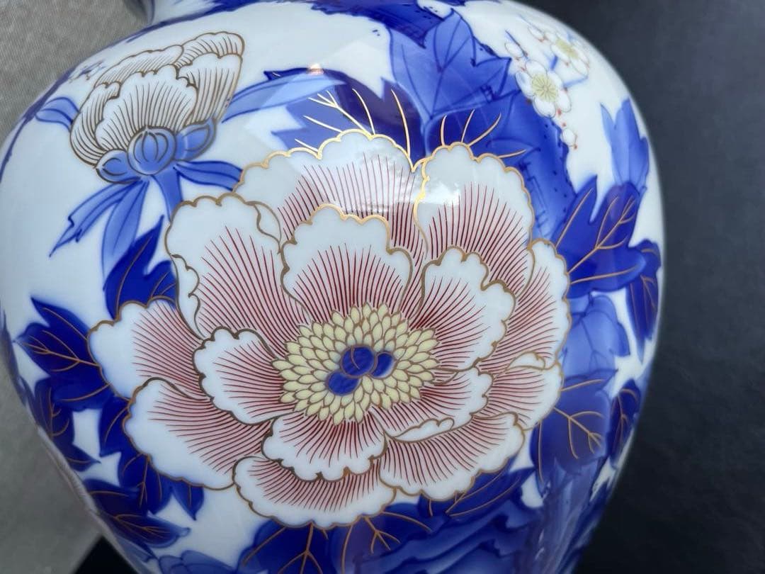深川製磁　梅牡丹　12号花生　花瓶