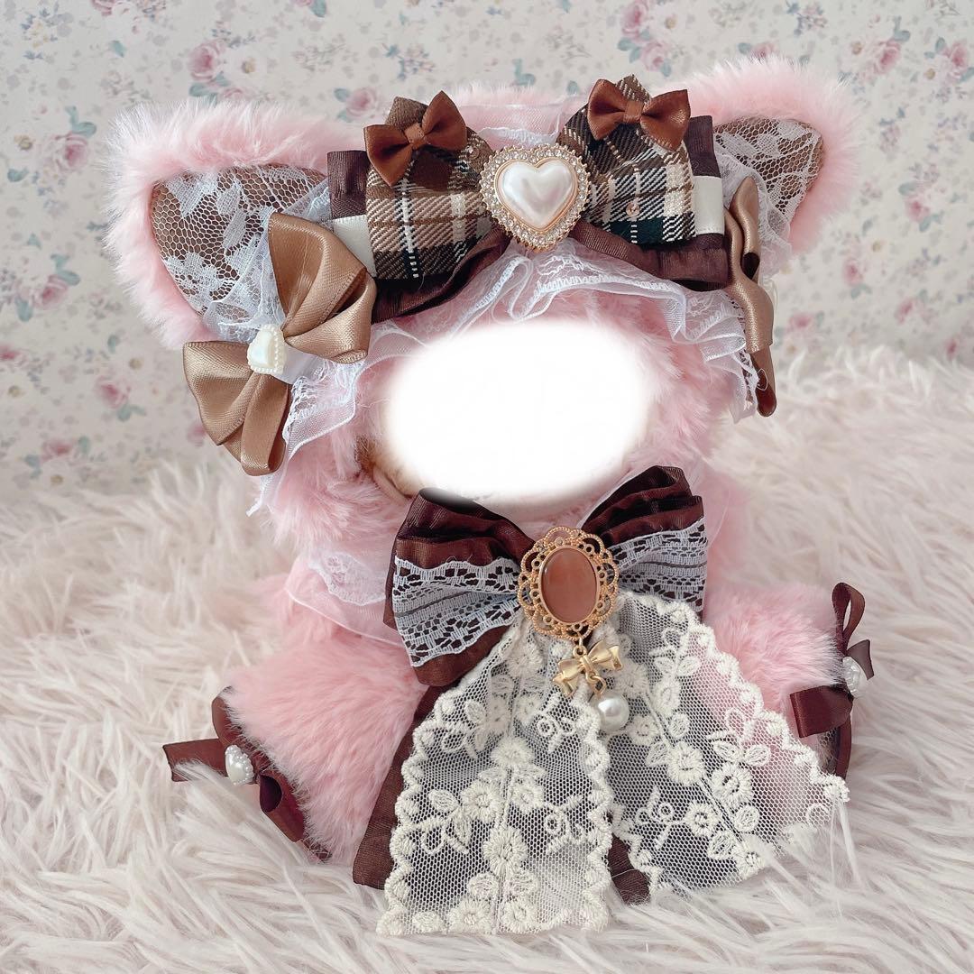 １２cmおすわりぬい服♡ロリ姫系♡猫の着ぐるみ♡ブラウン×ピンク