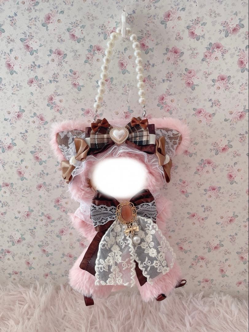 １２cmおすわりぬい服♡ロリ姫系♡猫の着ぐるみ♡ブラウン×ピンク