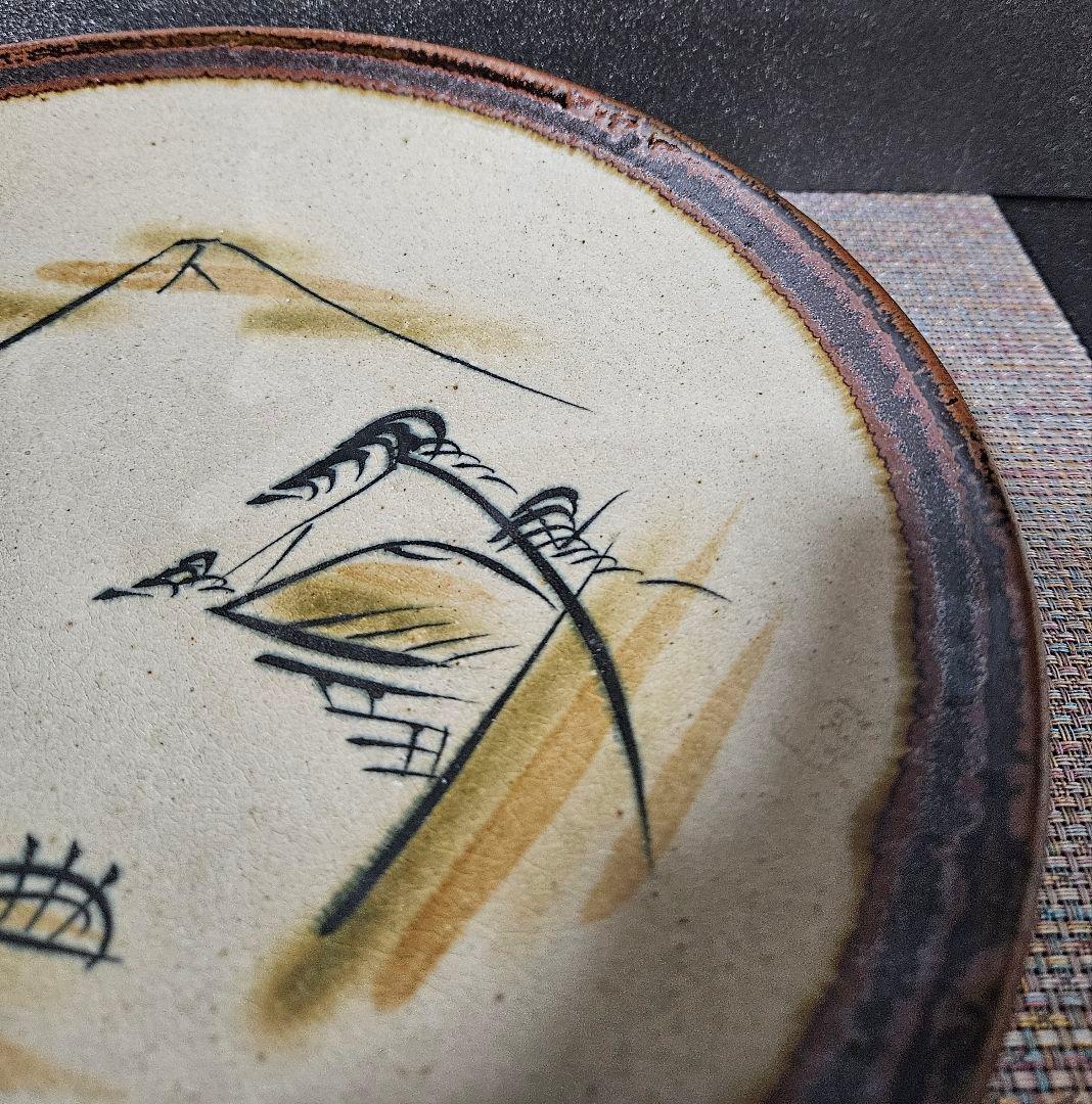 益子焼　皆川マス　絵付　山水図30.8cm 大皿　益子民藝　浜田庄司　柳宗悦