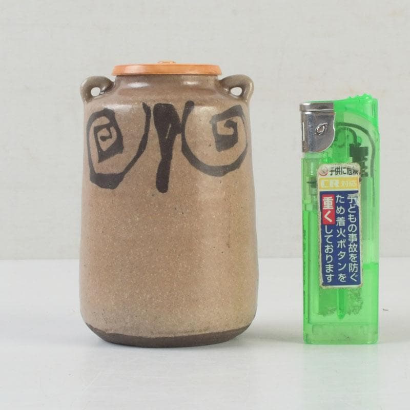 茶道具　瀬戸焼　古瀬戸　染付渦文　耳付茶入　時代箱　V　9950