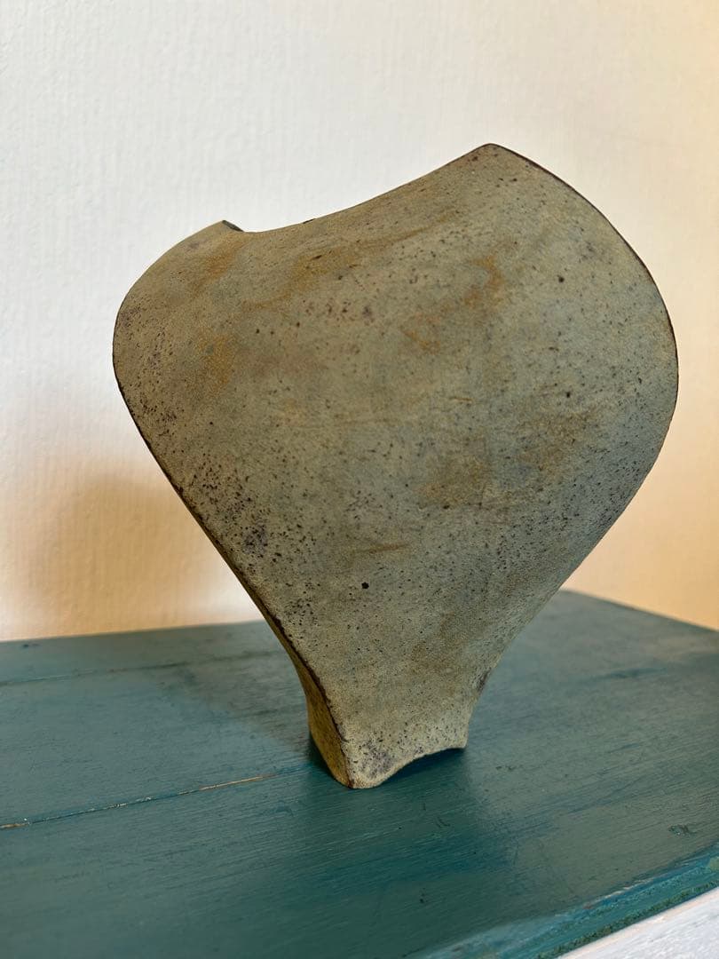 ★作家もの作品★高田かえ★花器フラワーベース大★青錆グリーンシャビーアートピース