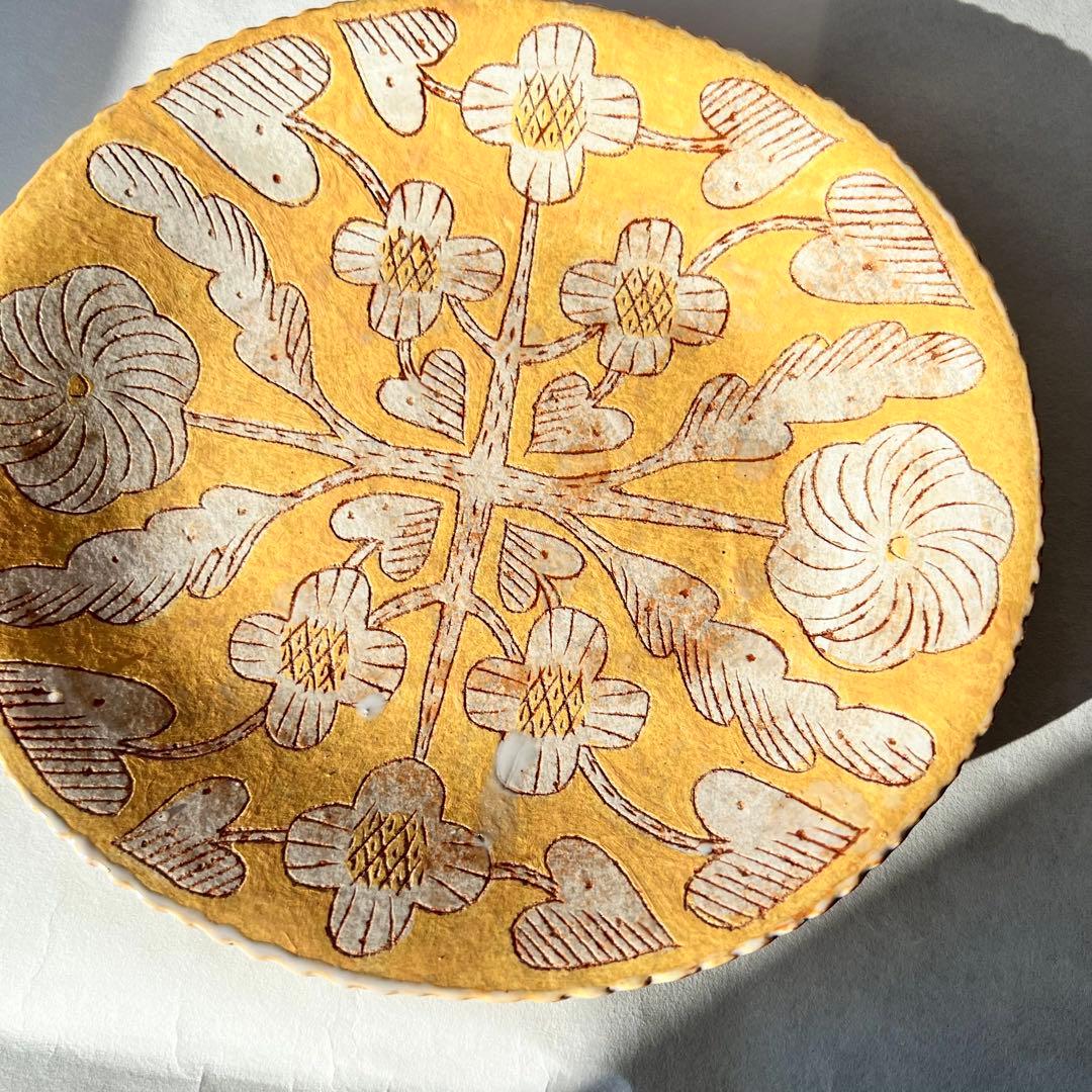 鹿児島睦 ハンドメイド 絵皿（黄色） 未使用 美品