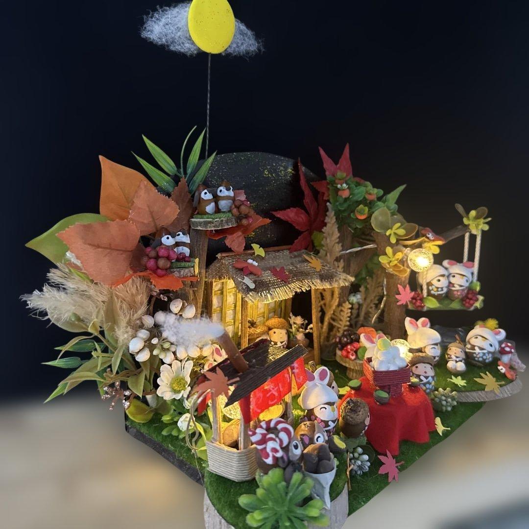 どんぐりアート♡秋のオブジェライト付き♡