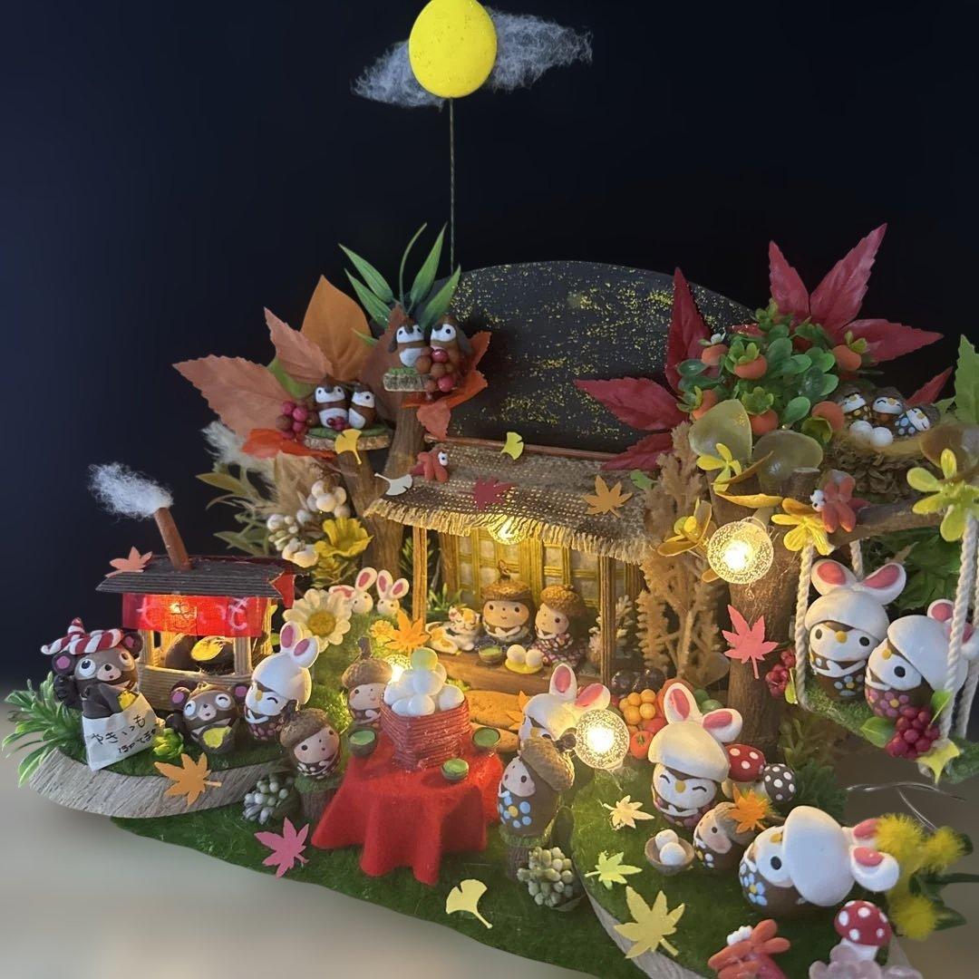 どんぐりアート♡秋のオブジェライト付き♡