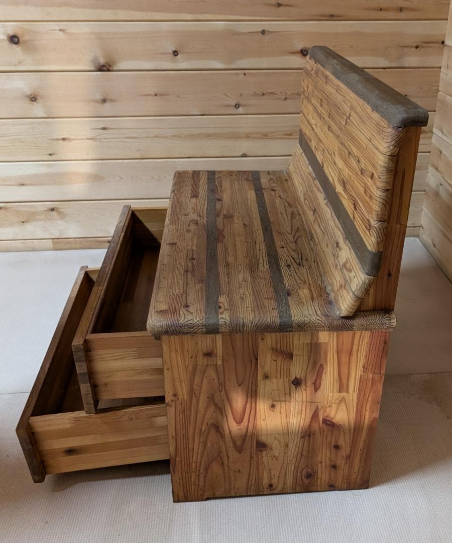 ベンチ＆チェスト★手作り無垢★チェスト付ベンチ★カントリー風【展示品】