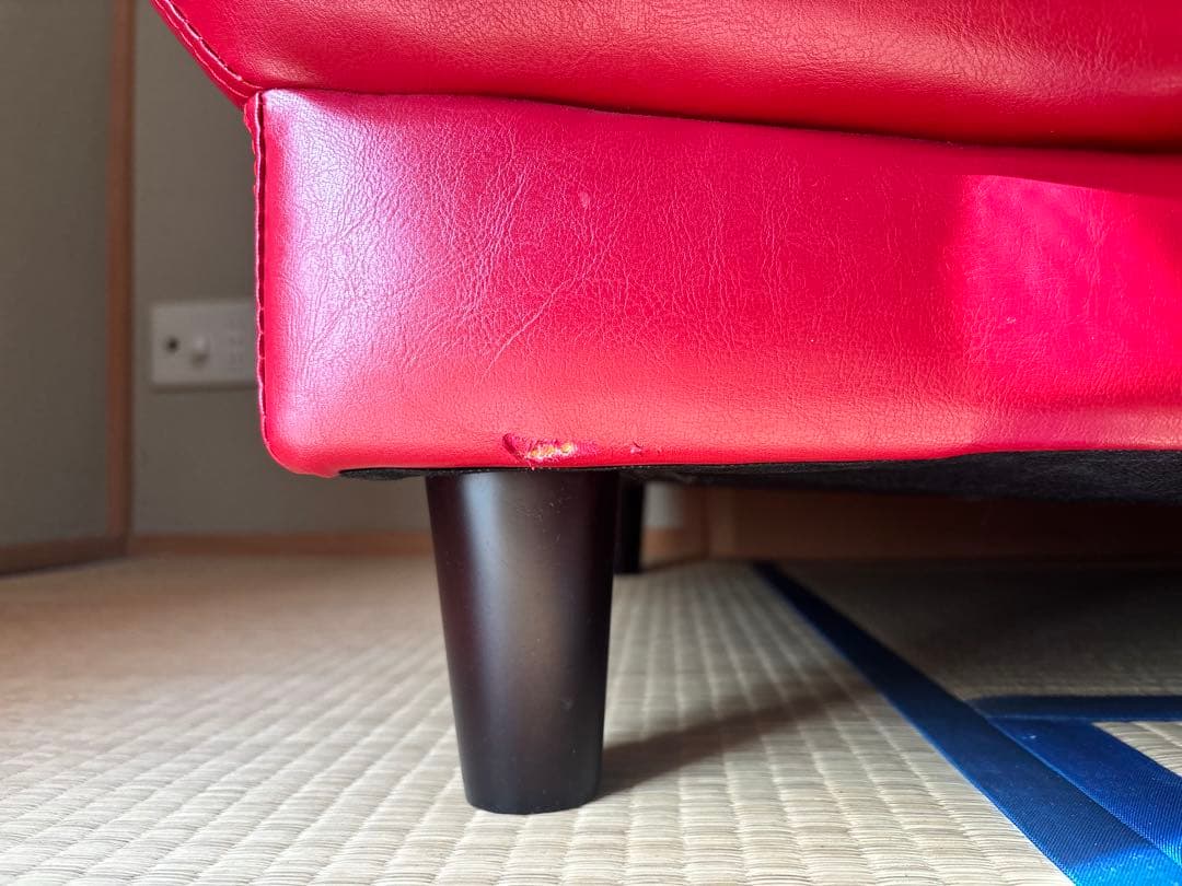 ‼️送料込み‼️【カウチ部分】今泉家具 中古 カウチソファ 赤 合皮 3人掛け