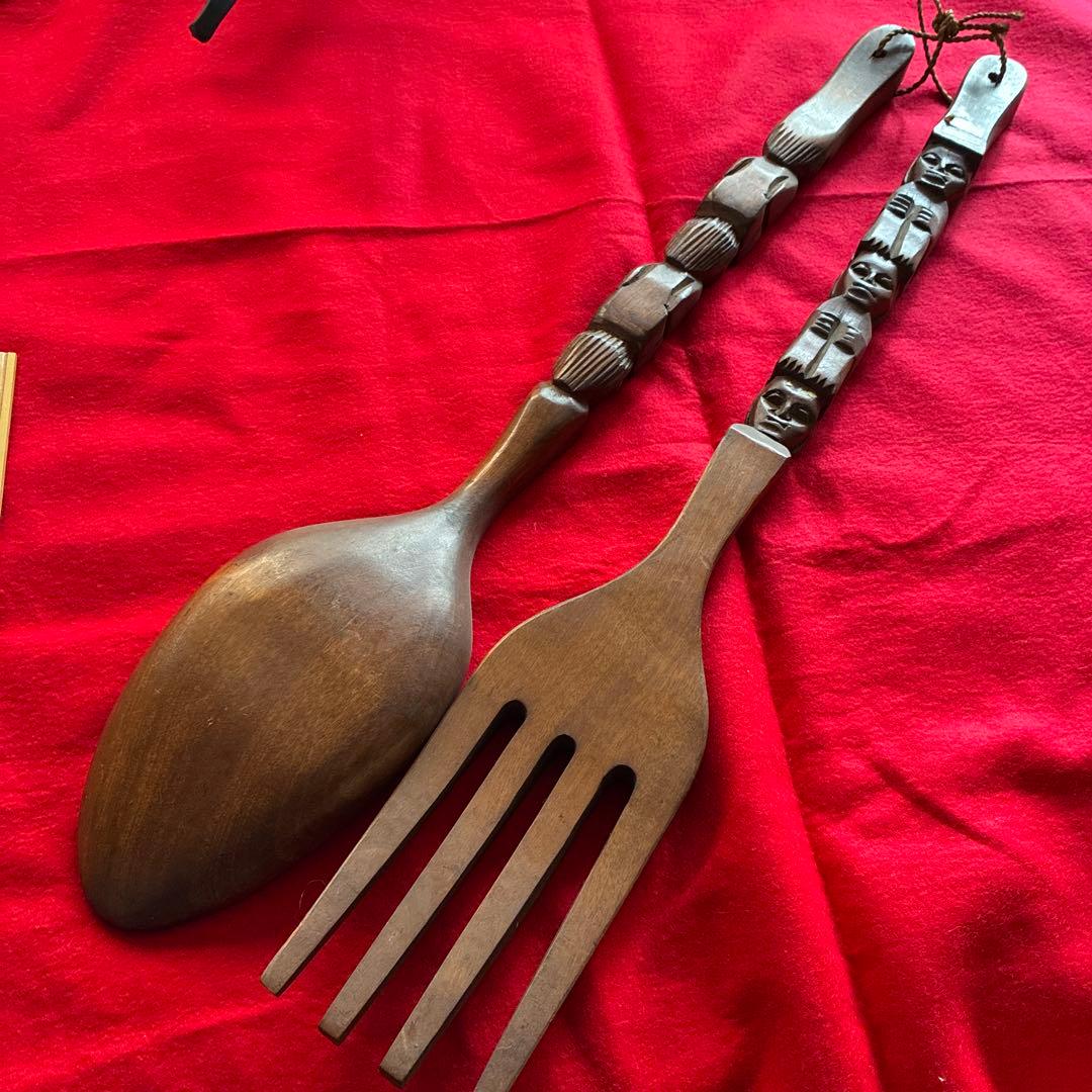 アンティーク　木製スプーンとフォークのセット