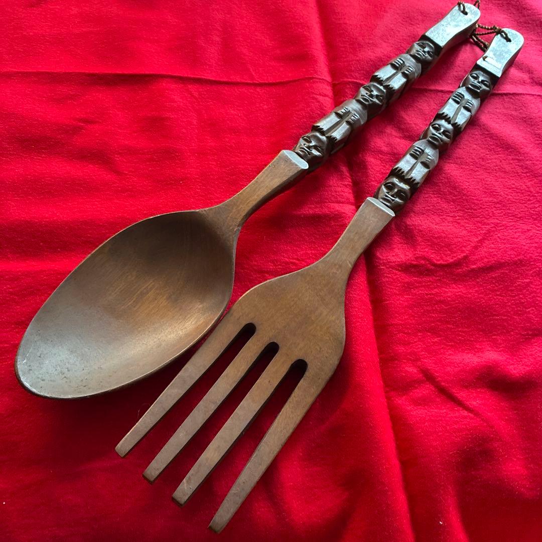 アンティーク　木製スプーンとフォークのセット