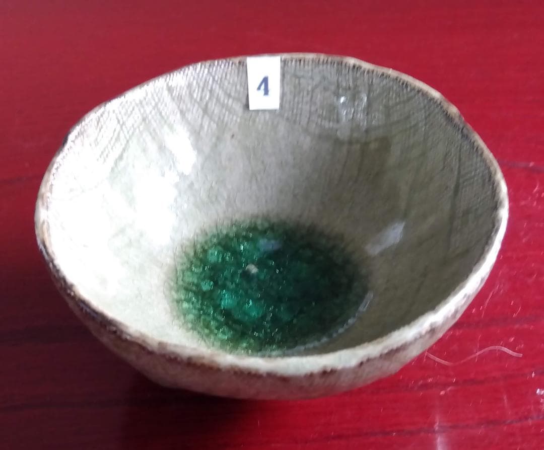 越前焼名工　桝田屋光生　自然灰釉窯変ビードロ模様ぐいのみ【小さめ】豆茶碗 セット