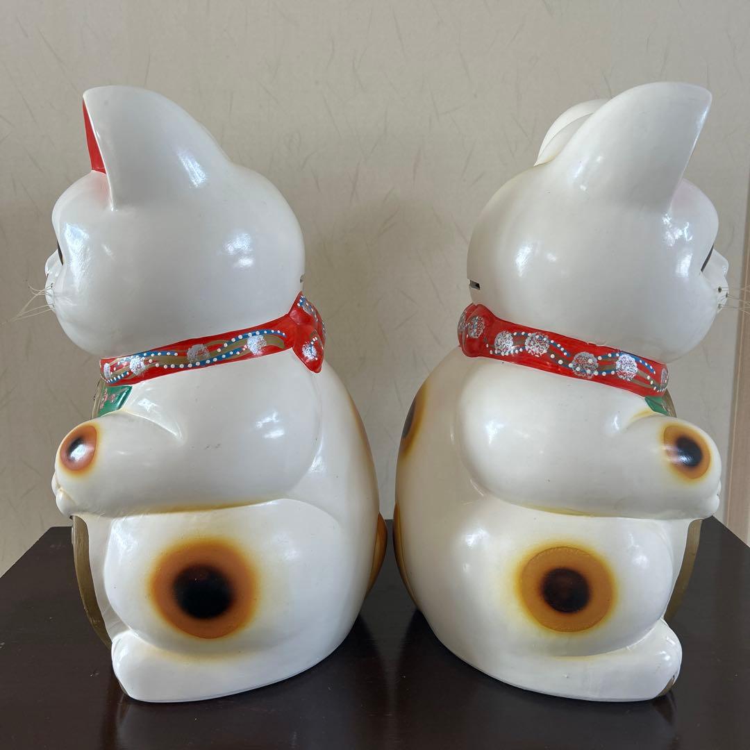 【送料込み】大きめ 38㎝ 招き猫 2体セット　置物 陶器製