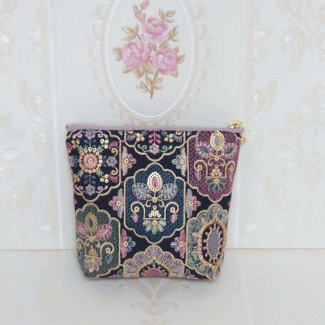 萩原様 インド刺繍生地 ポーチ ハンドメイド