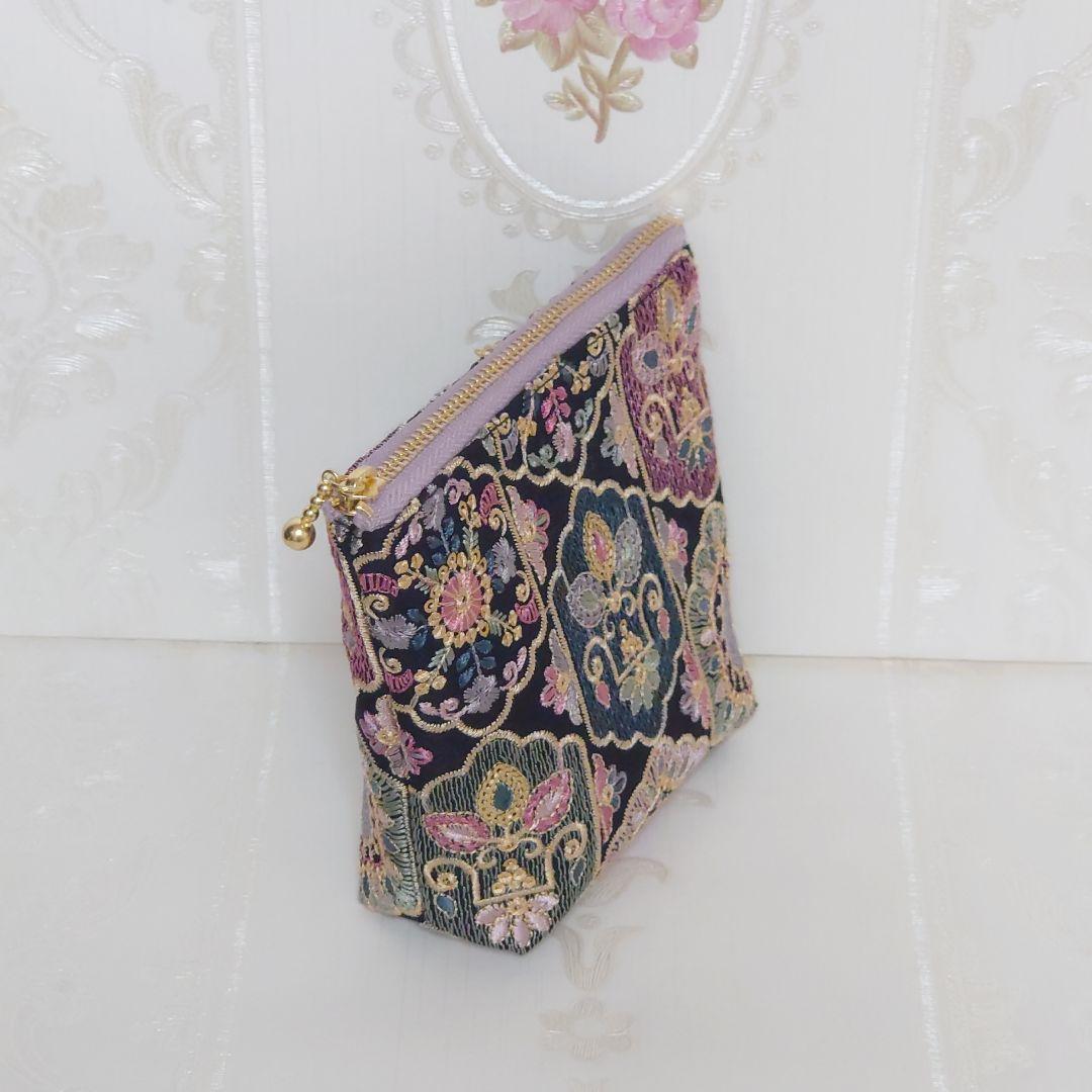 萩原様 インド刺繍生地 ポーチ ハンドメイド