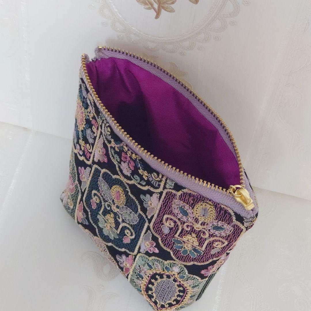 萩原様 インド刺繍生地 ポーチ ハンドメイド