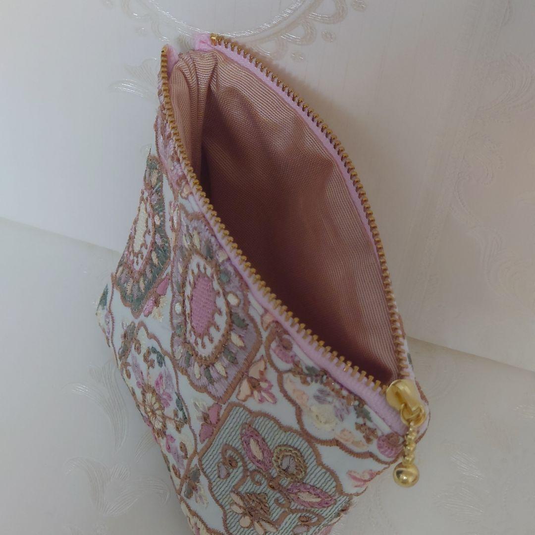 萩原様 インド刺繍生地 ポーチ ハンドメイド