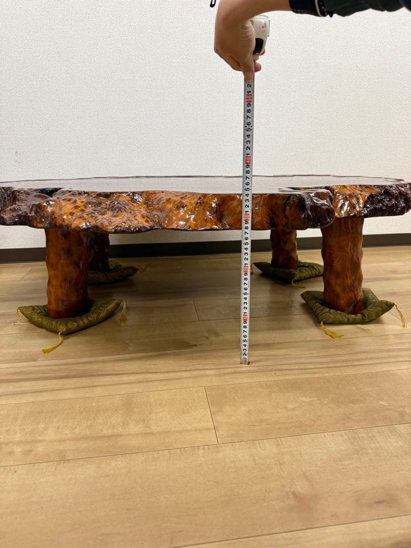 【引取限定】天然木 瘤木 一枚板 座卓 約120×90×厚7cm 伝統工芸品