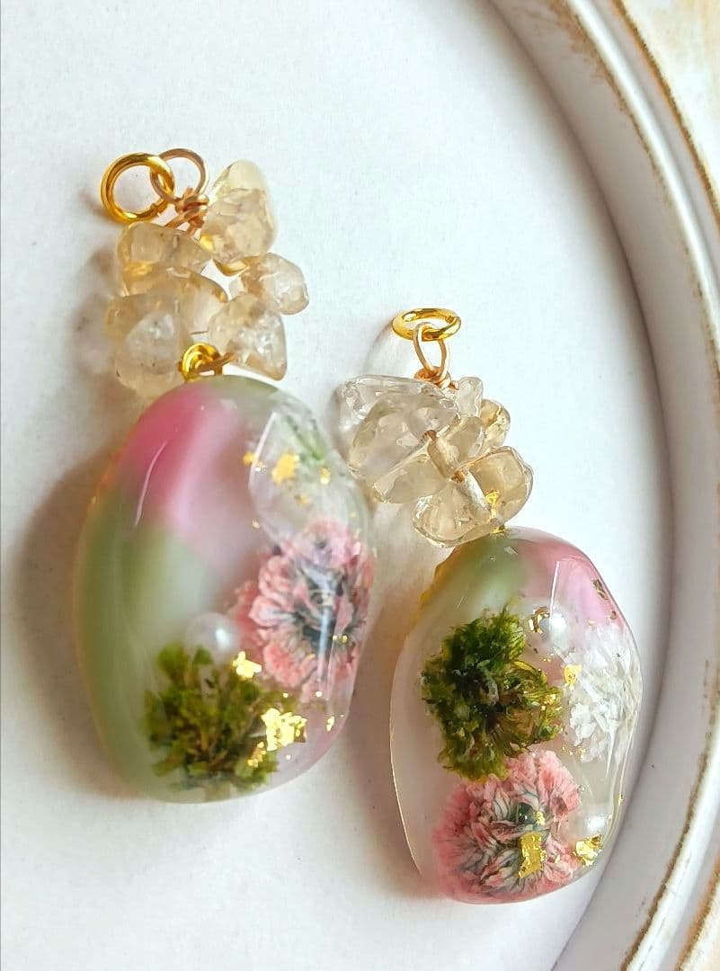 9351 フラワーレジン シトリン ハンドメイド パーツ