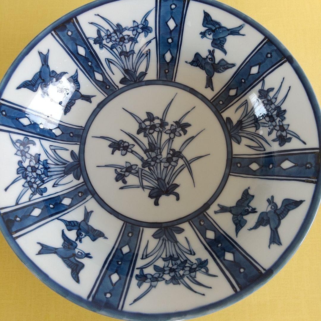 ちーなー⭐️染付花鳥割(芙蓉手)皿