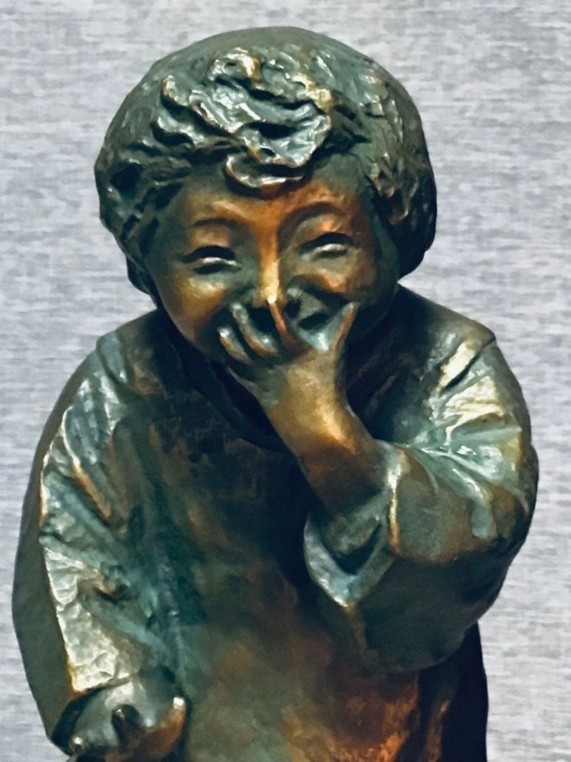 真作 彫刻界の巨匠 北村西望 不朽の名作『喜ぶ少女』ブロンズ像 共箱つき 未展示