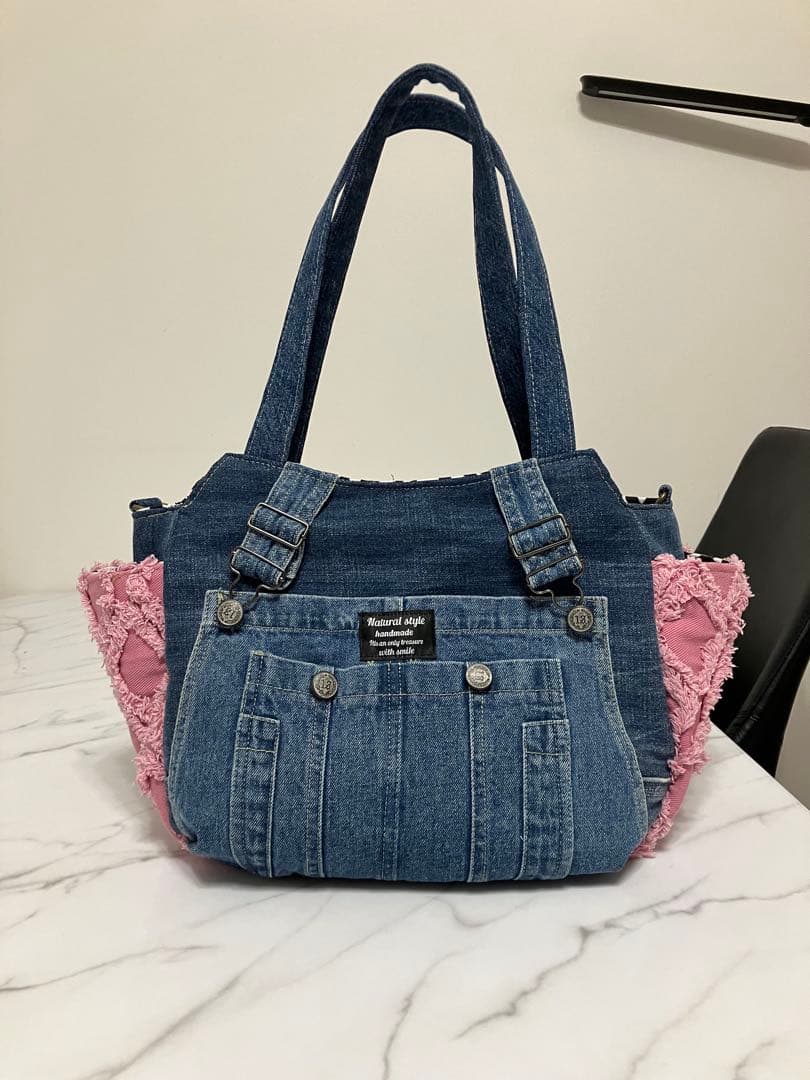 1044 たか　大きめデニムリメイクバック　ハンドメイド