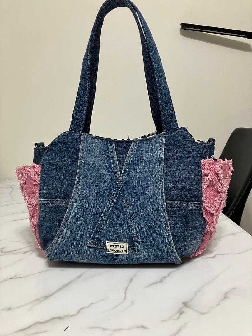 1044 たか　大きめデニムリメイクバック　ハンドメイド