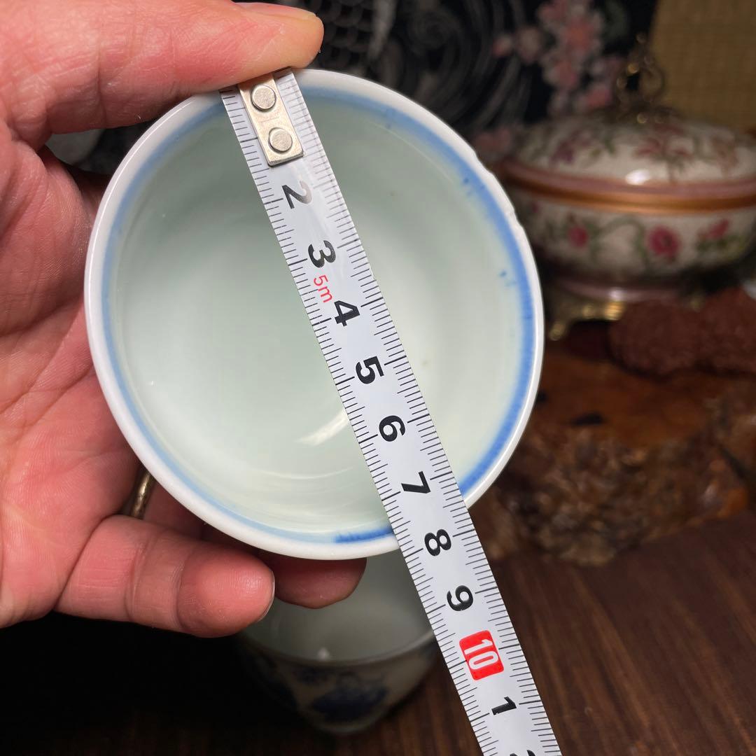 明治～大正時代　竹林七賢図茶碗２客　煎茶道具 青絵陶器茶碗2個セット