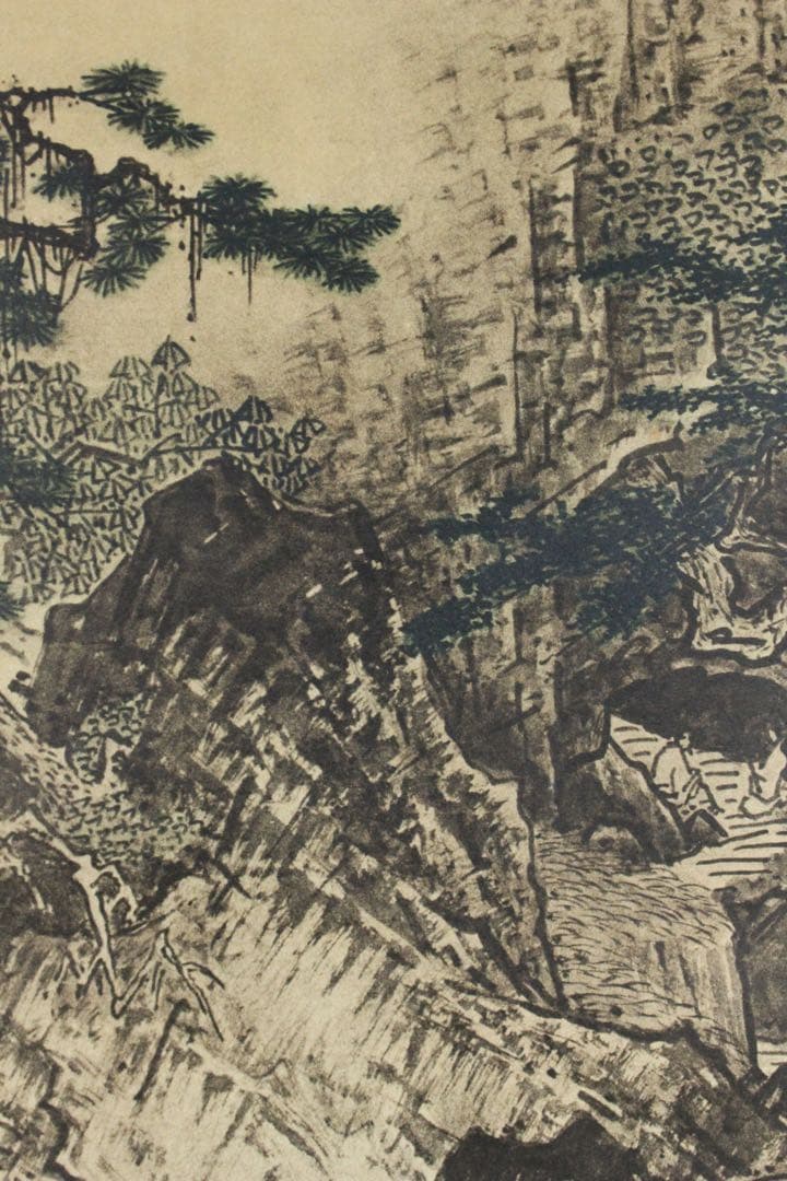 No5828 掛軸　印刷工芸　「国宝　雪舟筆　四季山水図」　紙本 箱　送料無料