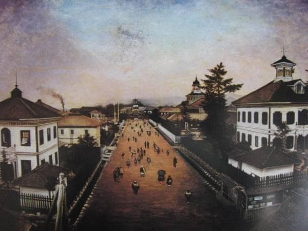 高橋由一、山形市街図、希少な額装用画集画、状態良好