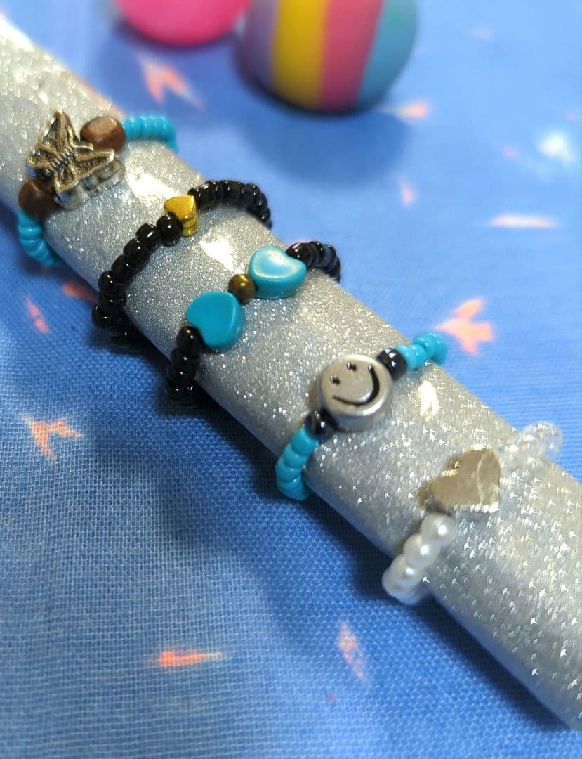 画面画面ハンドメイド にこちゃんスマイリーリング他指輪5点セット BB-50