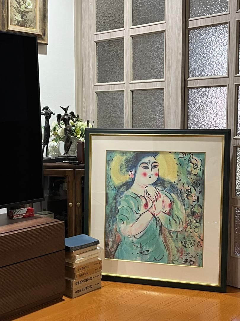 手渡し希望　倭画　真作　棟方志功作　「沙羅双樹頌図」 染作　私製領収証対応　大判