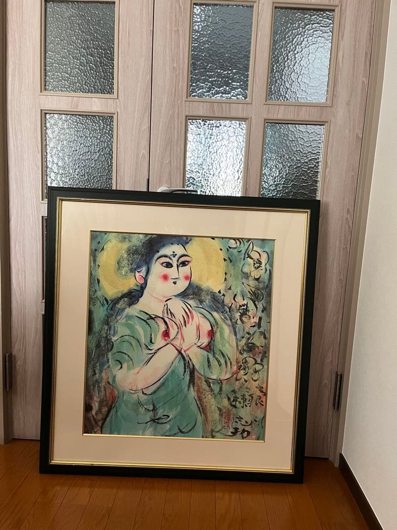 手渡し希望　倭画　真作　棟方志功作　「沙羅双樹頌図」 染作　私製領収証対応　大判