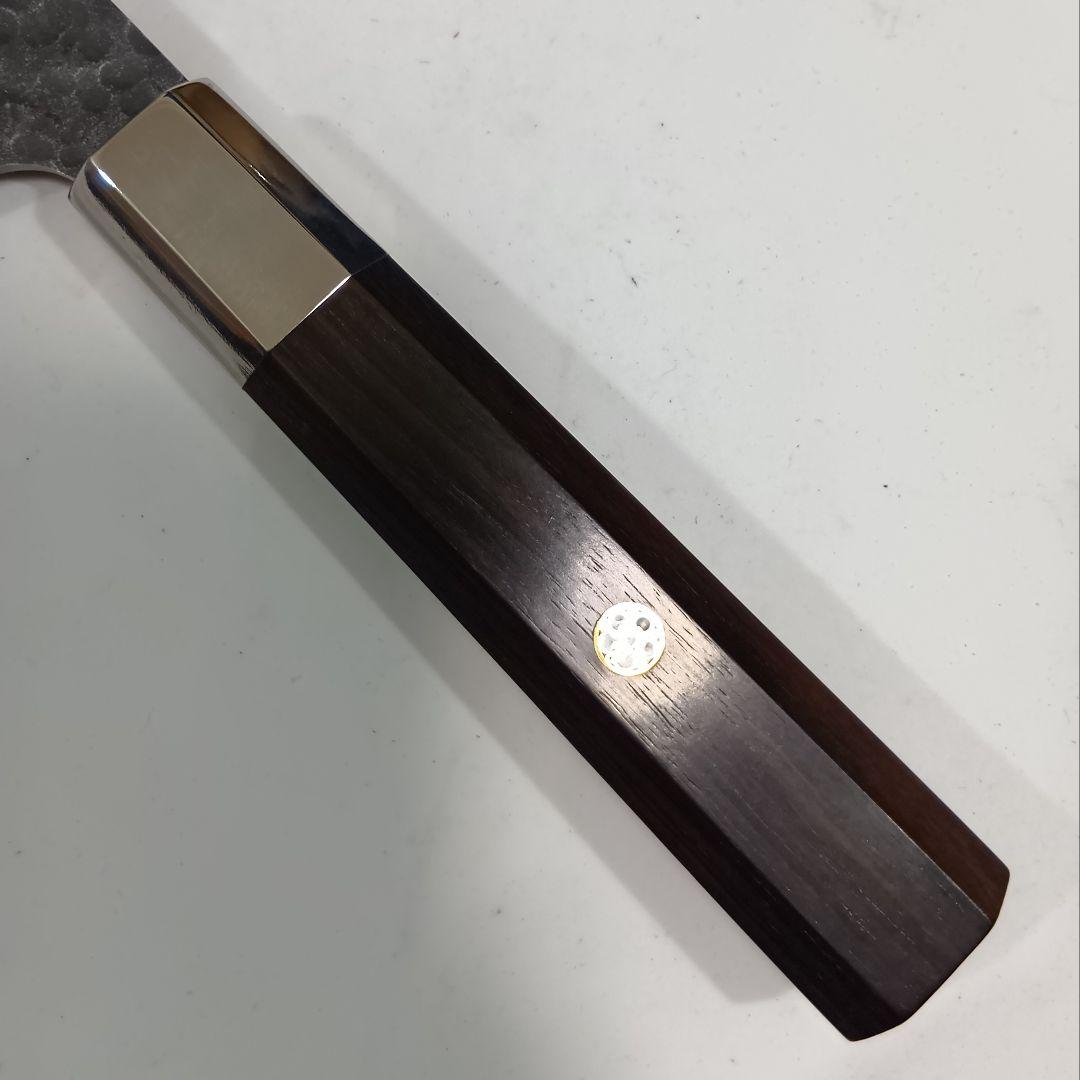 槌目 鍛造 440C 高炭素鋼ステンレス 黒染め 切付 牛刀 21cm黒檀八角柄