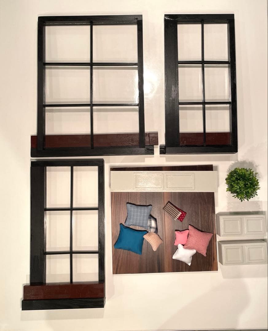 ドールハウス　撮影背景ボード　ハンドメイド☆コーナールーム＆チェア3個☆