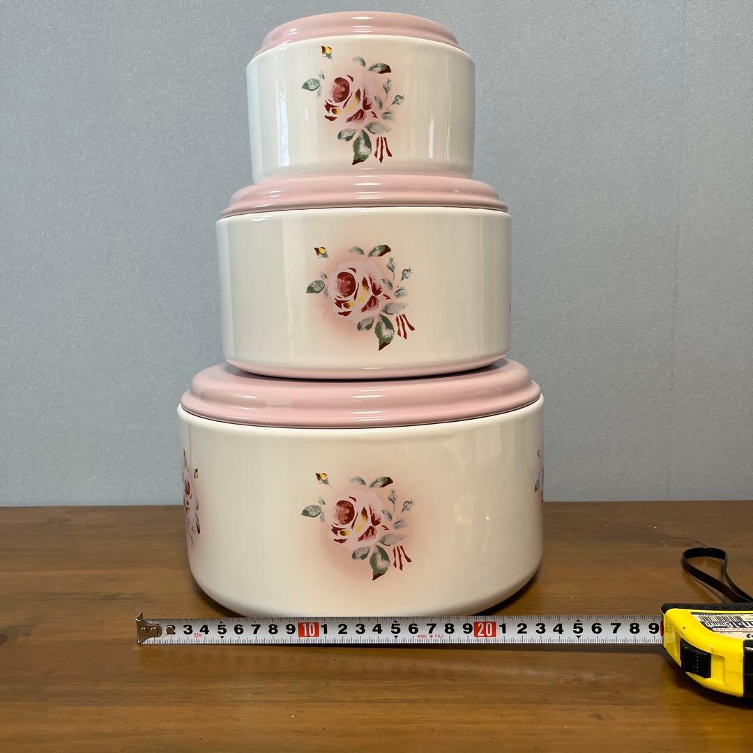 イマン　花柄ホーロー小物入れ3個セット